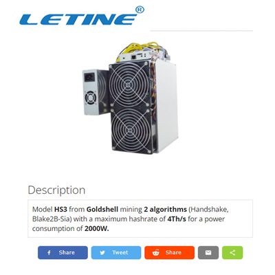 De Blake2B-Sia Goldshell Asic 4to 2000W 2000Gh/S HS3 apretón de manos del minero