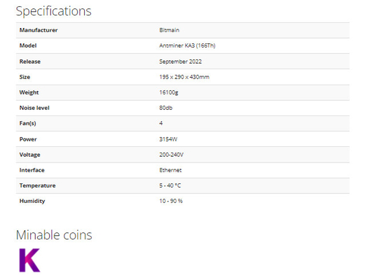 Algoritmo de Bitmain Antminer KA3 166 TH/s 3154W Kadena para el minero asic de Pre-petición de la rentabilidad del minero del blockchain de KDA