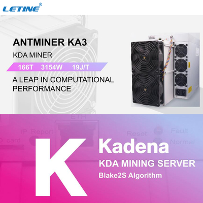 166Th beneficio 100USD del antminer ka3 KDA Blake2S del minero más potente de la refrigeración por aire más