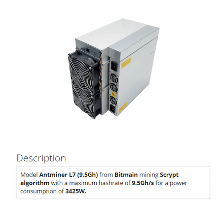 Minero de Litecoin Dogecoin Bitmain Asic Antminer L7 9.16Gh 3425W 12V Blockchain