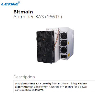 Minero Kadena Crypto de Asic de la explotación minera de Bitmain Antminer KA3 166Th KDA 4 fans