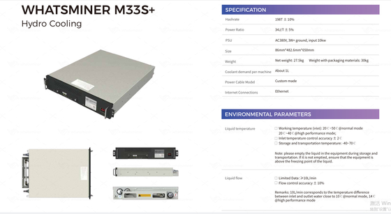 Minero hidráulico del algoritmo del minero AC380V SHA-256 de WhatsMiner M33S++ 198T 220T Asic