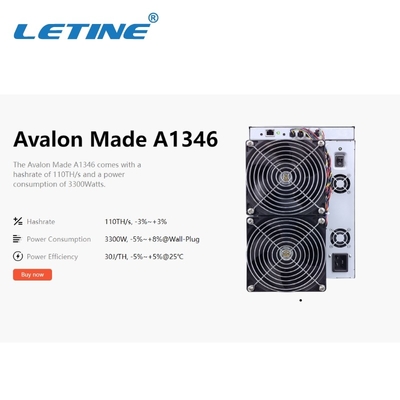 De Avalon A1346 110o BTC Asic alta Hashrate Bitcoin rafadora del minero 3300W