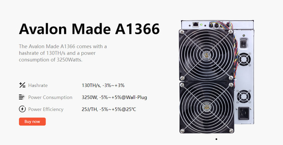 Rafadora de BTC Bitcoin Avalon A1366 130o 3250W SHA-256 alto Hashrate