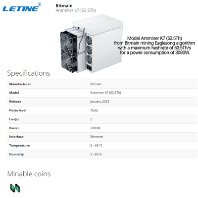 Monedas de Profitable For CKB del minero de Bitmain Antminer K7 Cryptocurrency Asic
