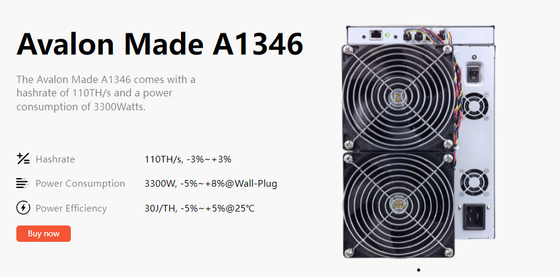 De Avalon A1346 110o BTC Asic alta Hashrate Bitcoin explotación minera Equiment del minero 3300W