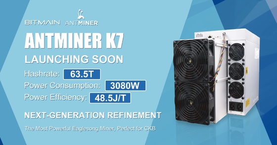 Minero 63.5Th 3080W Hashrate máximo 63.5Th/S de Bitmain Antminer K7 CKB Asic