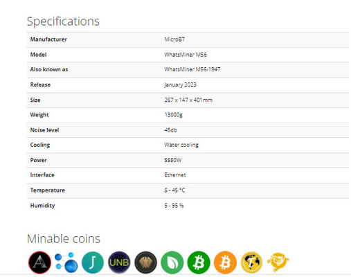 Enfriamiento de Hydro Cooling Water del minero de Whatsminer M56 188T 194T BTC Bitcoin Asic