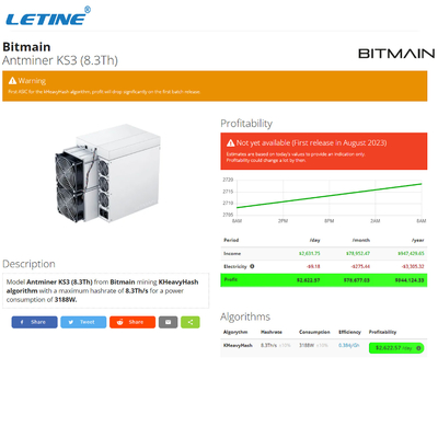 8300G 3188W KAS Kaspa Kadena Mining Machine Bitmain Antminer KS3