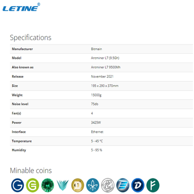 Alto minero Bitmain Antminer L7 9160MH 9050MH 8800MH 9500MH del dux de LTC del beneficio