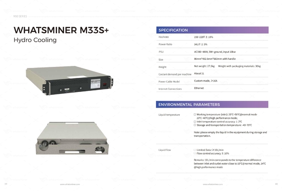 MicroBT de enfriamiento hidráulico Whasminer M33s+ 218t 240t M53s++ 310t 328t