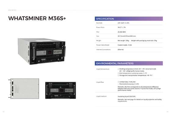 Conexión de enfriamiento hidráulica de Ethernet de MicroBT Whatsminer M36s 174t 222t para el enfriamiento industrial