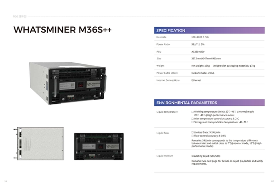 Conexión de enfriamiento hidráulica de Ethernet de MicroBT Whatsminer M36s 174t 222t para el enfriamiento industrial