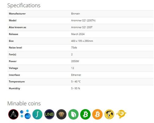Minero de Bitmain Antminer S21 200T S21Hyd 335T Bitcoin Asic