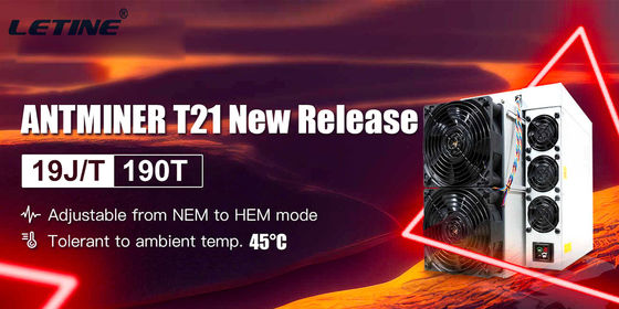 Antminer T21 Bitcoin Asic Miner BTC/BCH/BSV SHA256 Minero de refrigeración por aire 190T 3610W 19.0J/T