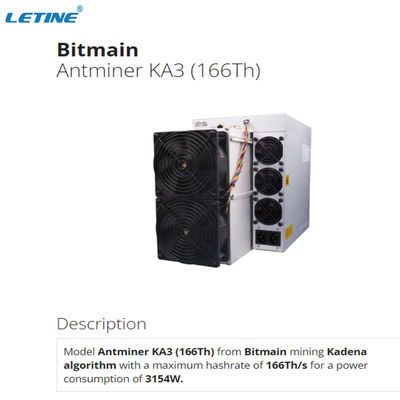 Stock KDA Miner Bitmain Antminer KA3 166T 3154W Consumo de energía