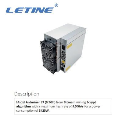 Consumo de la rafadora del dux de Bitmain Asic Antminer L7 9500Mh/s LTC de minero de 3425W Asic