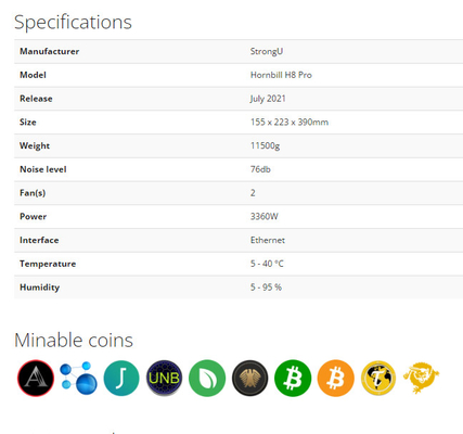 Hornbill H8 favorable SHA-256 3360W 76db de BTC 84.o Strongu