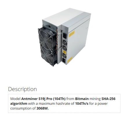 Favorable 104Th Bitmain Asic algoritmo del minero SHA-256 de Blockchain Antminer S19j para Bitcoin