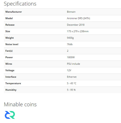 34to Hashrate 1800W minero Dr de Bitmain Antminer Scrypt 5 34t con la fuente de alimentación