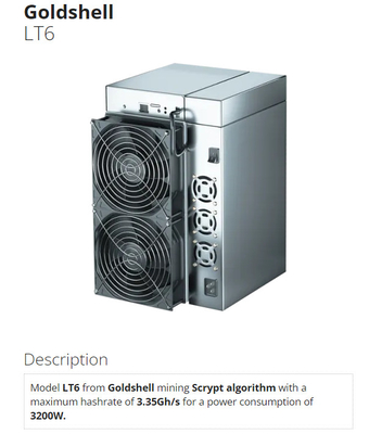 Minero 3.35G del NLG del dux LT6 de Shell Miner 3200W LTC del oro del algoritmo de Scrypt
