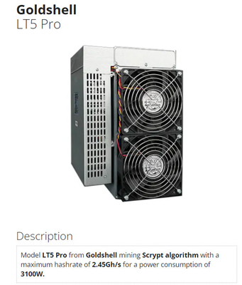 Favorable Goldshell Scrypt minero 2.45Gh 3100W del algoritmo de LT5