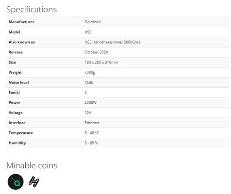 De Blake2B-Sia Goldshell Asic 4to 2000W 2000Gh/S HS3 apretón de manos del minero