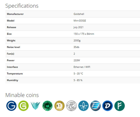 Minero del consumo de energía de Hashrate 185Mh del algoritmo de Scrypt de la explotación minera de Goldshell del Mini-DUX 233W Goldshell Asic