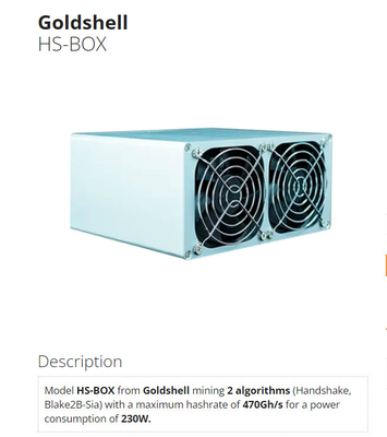Minero Goldshell Algorithm Handshake Blake2B-Sia 470Gh 230W de Asic de la HS-caja