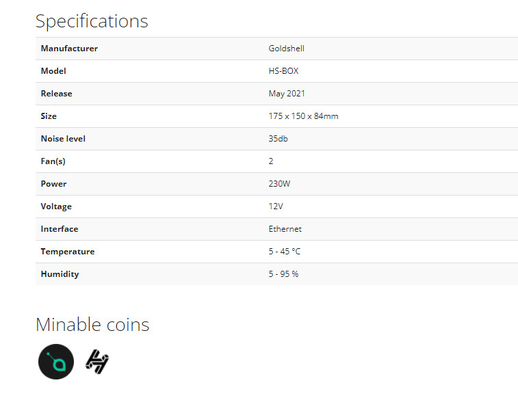 Minero Goldshell Algorithm Handshake Blake2B-Sia 470Gh 230W de Asic de la HS-caja