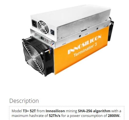 Minero SHA-256 de T3+ 39T 43T 50T 52T 57T Innosilicon Asic