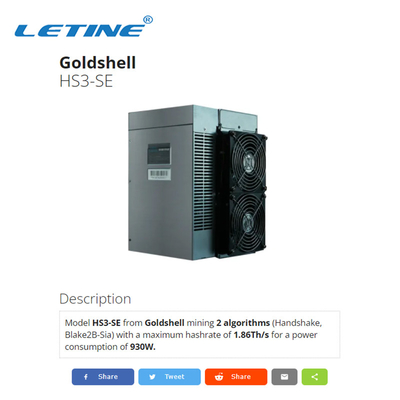 minero HS3-SE Blake2B-Sia de Asic del apretón de manos de 1.86T 930W Goldshell