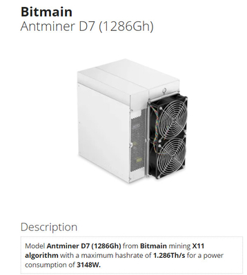 rociada X11 1.286Th 3148W 75db de 1286Gh Bitmain Antminer D7