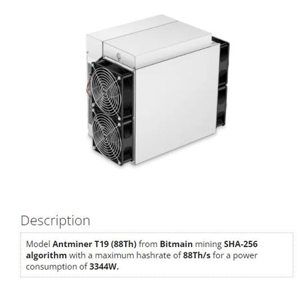84.o Bitmain SHA-256 Bitcoin BTC minero de Antminer T19 88.o común