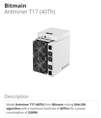 Explotación minera de Bitmain Asic Antminer SHA256 Antminer T17 40T 7nm 2200W BTC Bitcoin 55 W/T