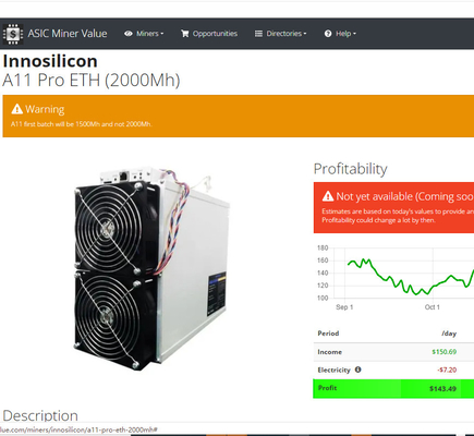 minero A11 favorable 8G de Innosilicon Asic del algoritmo de 1500Mh EtHash