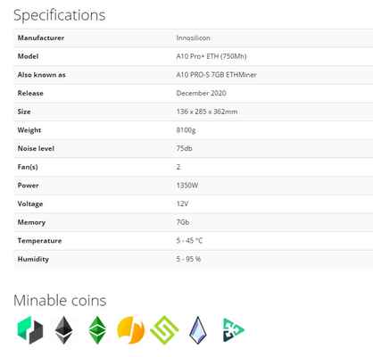 Favorable 500Mh ETH Innosilicon Asic minero Ethereum 960W EtHash Algo de A10