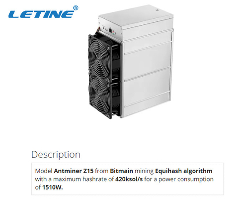 Minero de Asic Bitmain Antminer Z15 420ksol/s para minar la moneda del silencio de ZEC en existencia