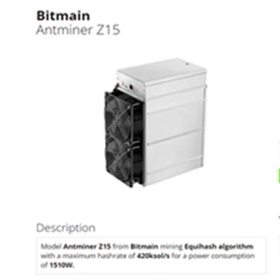 420ksol/S 1510W Z15E 250ksol Asic Bitmain Antminer Z15