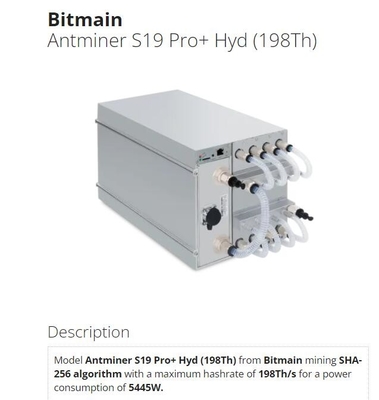 la 198Th hidráulica de Antminer S19 Pro+ del minero de 5445W J0-10 Asic por agua la refrigeración