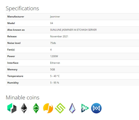 Minero asic Crypto de JASMINER X4 2.5GH 5GB ETH etc 1200W ETCHASH ETHHASH