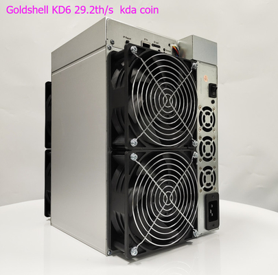hashrate 29.2Th/s del goldshell KD6 de Goldshell que mina el algoritmo de Kadena para un consumo de energía de 2630W.