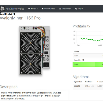 Minero Avalon Miner de SHA 256 Bitcoin ASIC 1166 favorables fans de 81Th/S 12038X4
