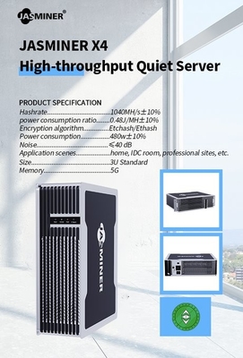 Tamaño compacto de poco ruido 480W de ETH Ethash Mini Miner Jasminer X4-Q el 1040m rentable